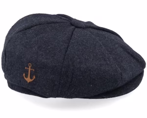 Anchor Patch Charcoal Wool Newsboy Cap