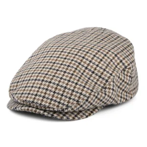 Hooligan Houndstooth Flat Cap - Sand-Black-Sepia