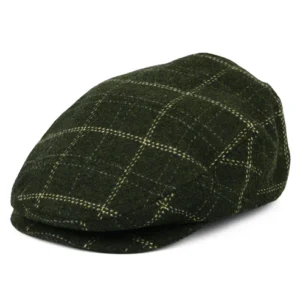 Hooligan Plaid Lightweight Flat Cap - Moss-Beige