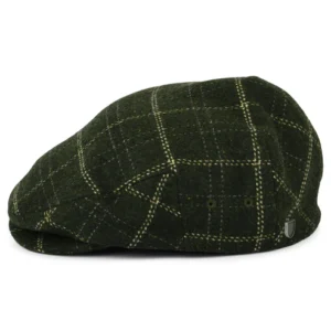 Hooligan Plaid Lightweight Flat Cap - Moss-Beige
