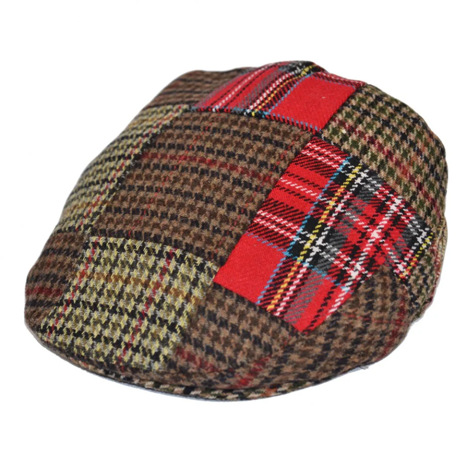 Mixed Tweed & Check Patch Flat Cap - MultiColours