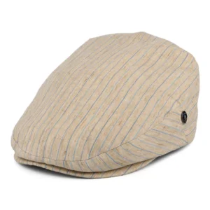 Striped Linen Flat Cap - Natural