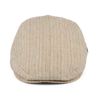 Striped Linen Flat Cap - Natural