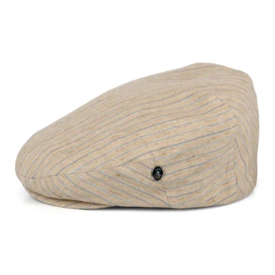 Striped Linen Flat Cap - Natural