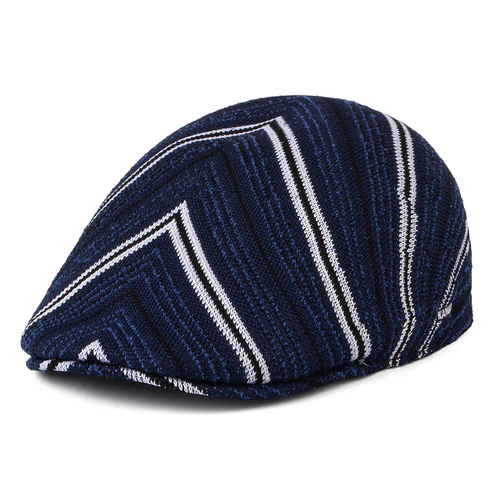 Diagonal Stripes Tropic Flat Cap - Navy Blue