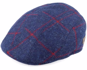 Maddy Virgin Wool Navy Check Flat Cap