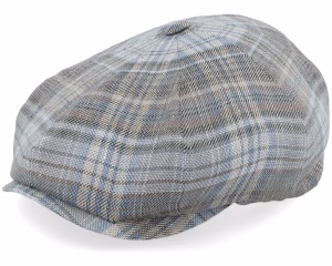 8-panel Linen By Lierys Blue Beige Check Newsboy Cap