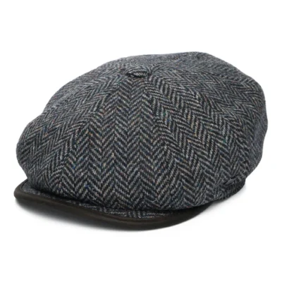 Shelby Herringbone British Wool Newsboy Cap - Navy Blue