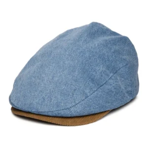 Hooligan Washed Denim Flat Cap - Blue-Brown