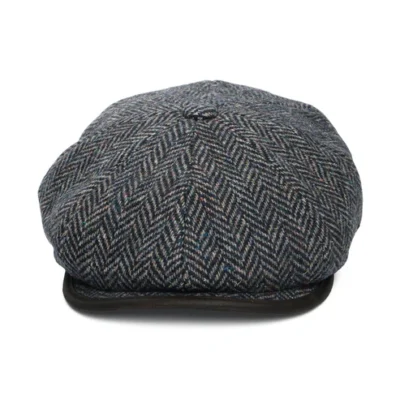 Shelby Herringbone British Wool Newsboy Cap - Navy Blue