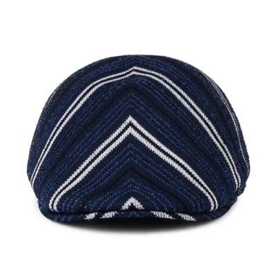 Diagonal Stripes Tropic Flat Cap - Navy Blue