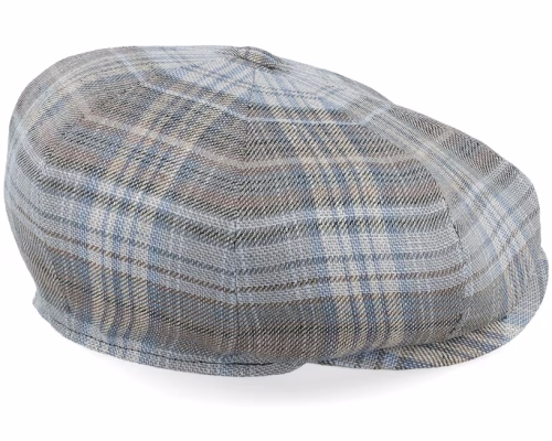 8-panel Linen By Lierys Blue Beige Check Newsboy Cap