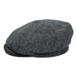 Shelby Herringbone British Wool Newsboy Cap - Navy Blue