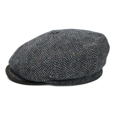 Shelby Herringbone British Wool Newsboy Cap - Navy Blue