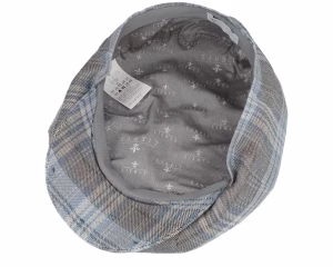 8-panel Linen By Lierys Blue Beige Check Newsboy Cap