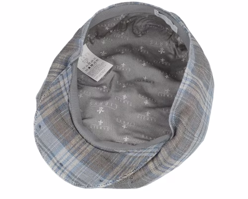 8-panel Linen By Lierys Blue Beige Check Newsboy Cap