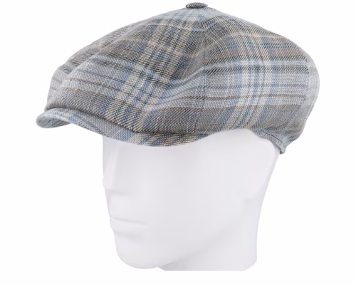 8-panel Linen By Lierys Blue Beige Check Newsboy Cap