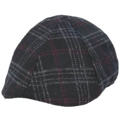 Check Tweed Flat Cap Six Panel Cap