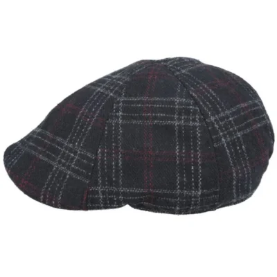 Check Tweed Flat Cap Six Panel Cap