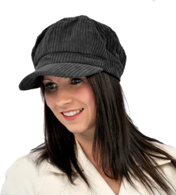Kelsey Chunky Cord Bakerboy Cap - Black
