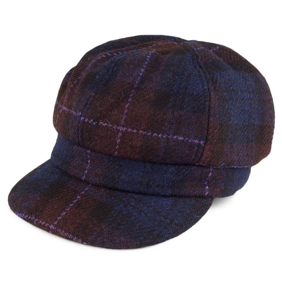 Ladies Harris Tweed Cap Purple Check