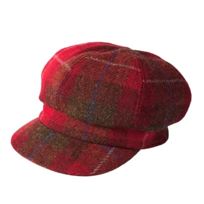 Ladies Harris Tweed Cap Red Check