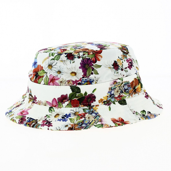 Multicolored Cotton Bucket Hat with Flower Patterns