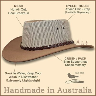 P-Leather Felt Mesh Outback Hat