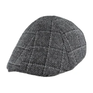 Six Panel Check Tweed Wool Flat Cap