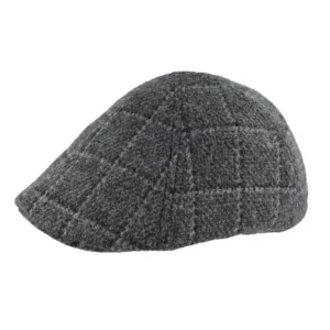 Six Panel Check Tweed Wool Flat Cap