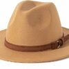 Vintage Wide Brim Fedora Hat with Belt Buckle