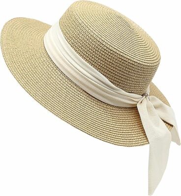 Womens Wide Brim Bow Ribbon Straw Hat