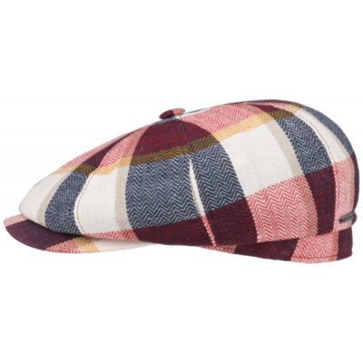 Checked Cotton & Linen Newsboy Cap