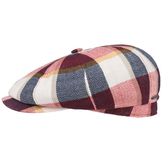 Checked Cotton & Linen Newsboy Cap