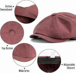 Cotton Men's Newsboy Cap- Burgundy
