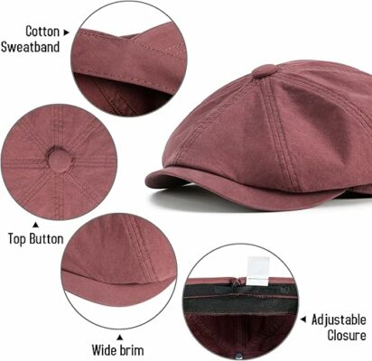 Cotton Men's Newsboy Cap- Burgundy