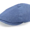 6-panel Linen Navy Blue Herringbone Flat Cap