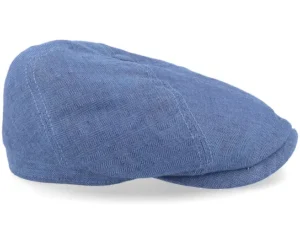 6-panel Linen Navy Blue Herringbone Flat Cap