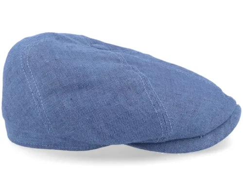 6-panel Linen Navy Blue Herringbone Flat Cap