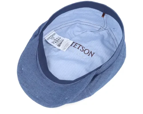 6-panel Linen Navy Blue Herringbone Flat Cap