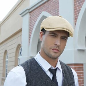 Cotton Men's Newsboy Cap - Beige