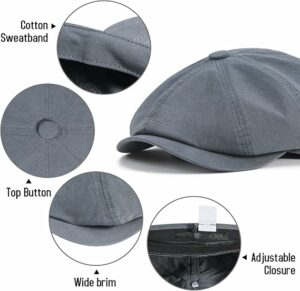 Cotton Vintage Newsboy Cap - Grey