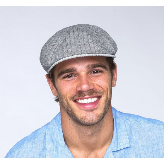 Grey Linen Flat Cap