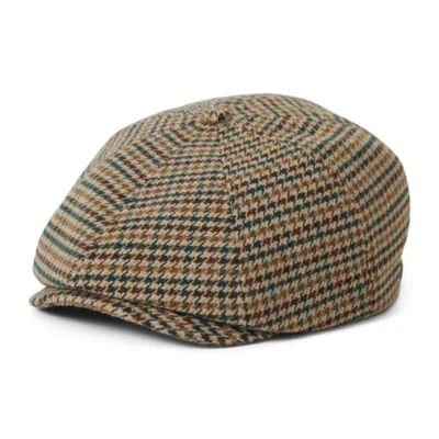Houndstooth Newsboy Cap - Khaki-Ochre-Green