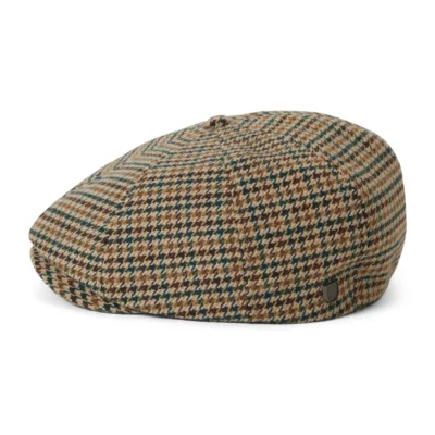 Houndstooth Newsboy Cap - Khaki-Ochre-Green