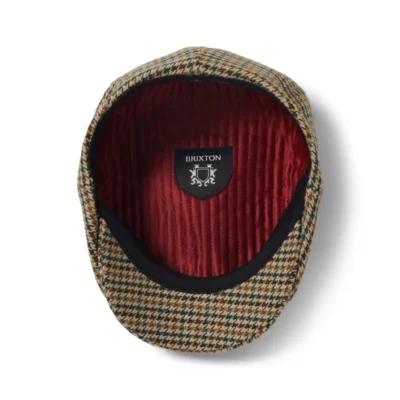 Houndstooth Newsboy Cap - Khaki-Ochre-Green