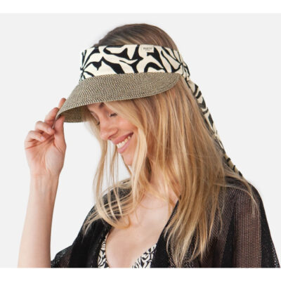 Linen Black & Beige Visor Cap