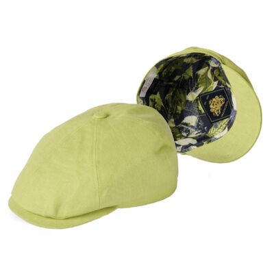 Linen Hudson 6 Panel Flat Cap In Lime Green