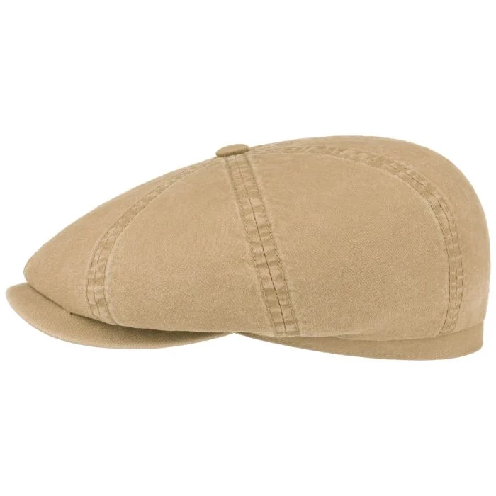 Organic Cotton Flat Cap In Dark Beige