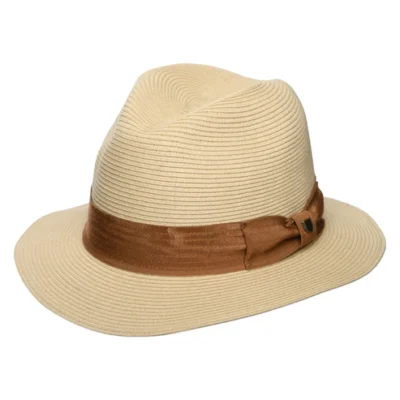 Roma Packable Toyo Straw Fedora Hat - Natural-Bronze